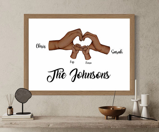 Personalised Family Heart Hands - Framed Print