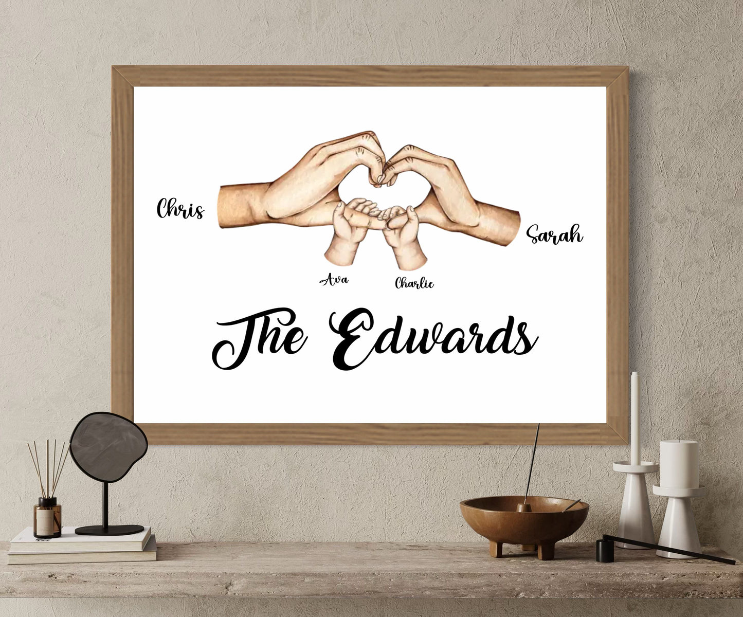 Personalised Family Heart Hands - Framed Print