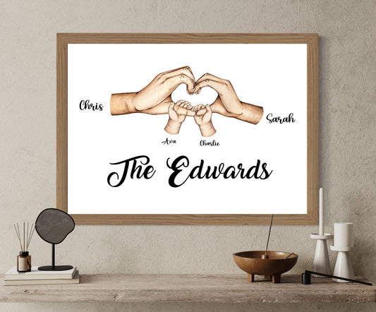 Personalised Family Heart Hands - Framed Print