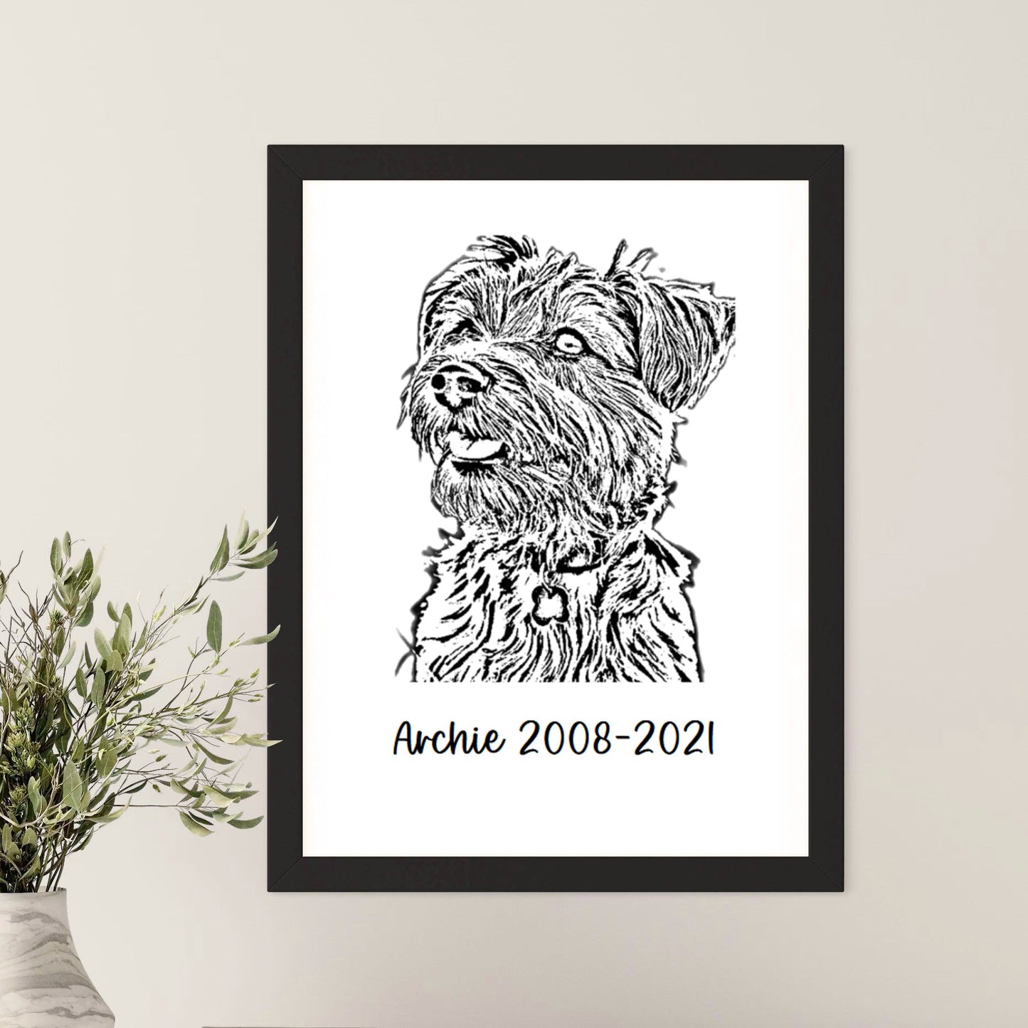 Personalised Pet Photo to Sketch Artwork - Framed Print